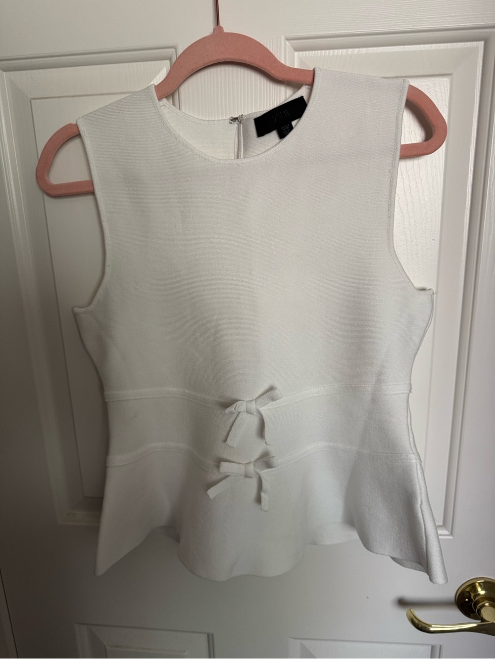 Zara White Sleeveless Peplum Tank with Bow Ties